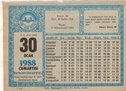 30 Ocak 1988 Takvim Yaprağı EFM(N)4924 - Gökçekoleksiyon