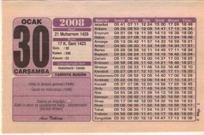 30 Ocak 2008 Takvim Yaprağı EFM(N)4955 - 1