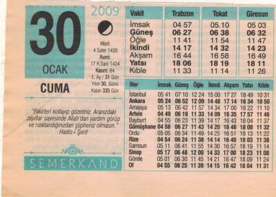 30 Ocak 2009 Takvim Yaprağı EFM(N)4986 - 1