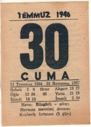30 Temmuz 1948 Takvim Yaprağı EFM(N)1445 - 2