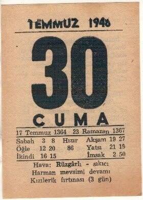 30 Temmuz 1948 Takvim Yaprağı EFM(N)1445 - 1