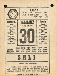 30 Temmuz 1974 Takvim Yaprağı - Doğum Günü Hediyesi EFM(N)12218 - Gökçekoleksiyon