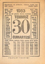 30 Temmuz 1983 Takvim Yaprağı - Doğum Günü Hediyesi EFMN15393 - Gökçekoleksiyon