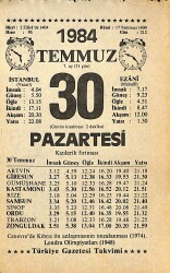 30 Temmuz 1984 Takvim Yaprağı - Doğum Günü Hediyesi EFMN15782 - Gökçekoleksiyon