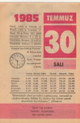 30 Temmuz 1985 Takvim Yaprağı EFM(N)2189 - 1