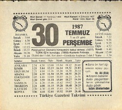 30 Temmuz 1987 Takvim Yaprağı - Doğum Günü Hediyesi EFMN13842 - Gökçekoleksiyon