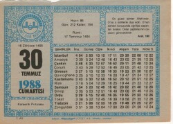 30 Temmuz 1988 Takvim Yaprağı EFM(N)2191 - 2