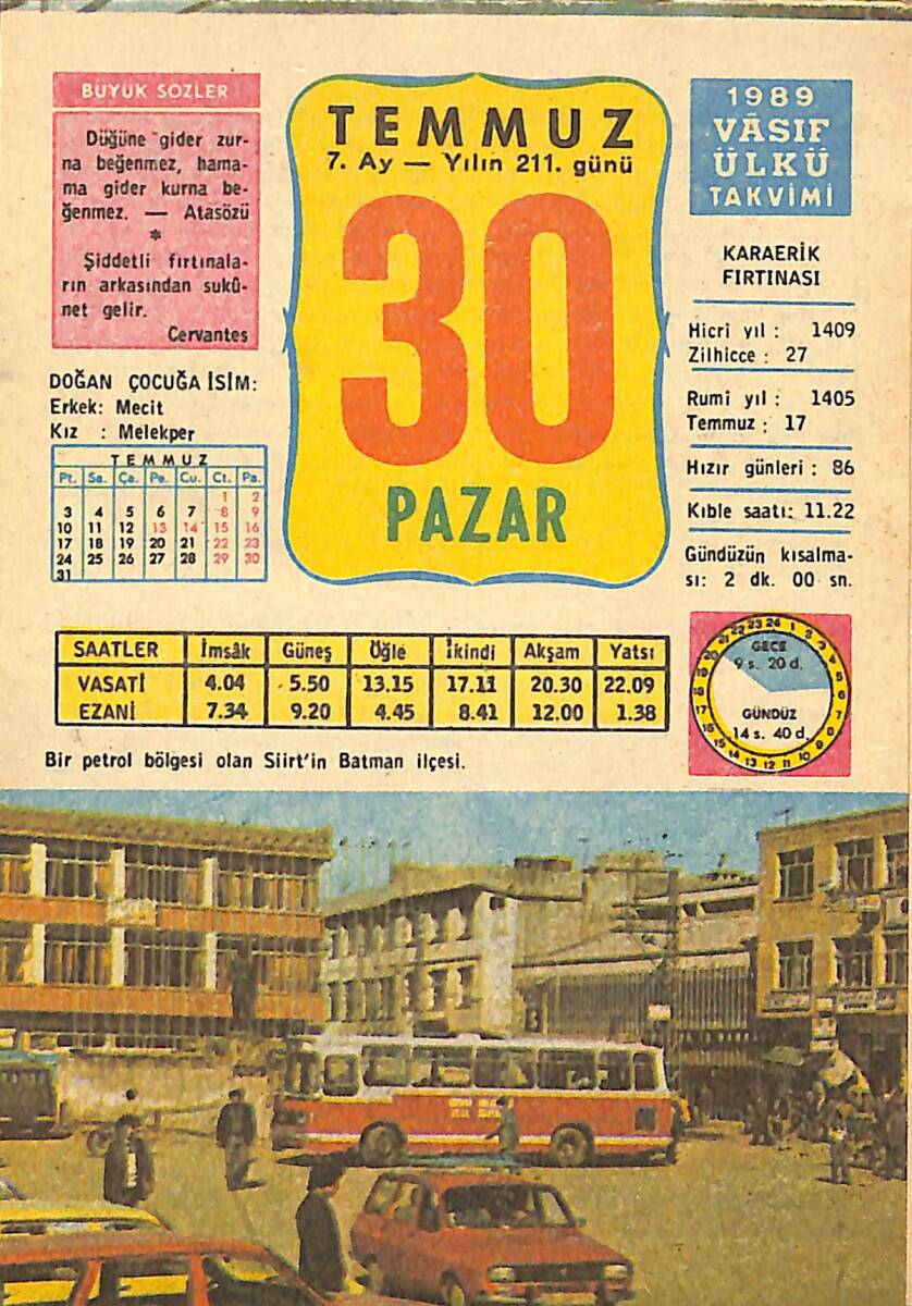 30 Temmuz 1989 Takvim Yaprağı - Doğum Günü Hediyesi EFMN13876 - 1