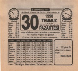 30 Temmuz 1990 Takvim Yaprağı EFM(N)2193 - 2
