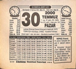 30 Temmuz 2000 Takvim Yaprağı - Doğum Günü Hediyesi EFMN15527 - Gökçekoleksiyon