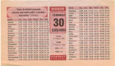 30 Temmuz 2008 Takvim Yaprağı EFM(N)2196 - 3
