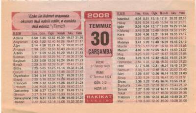 30 Temmuz 2008 Takvim Yaprağı EFM(N)2196 - 1