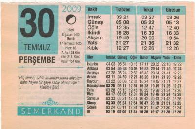 30 Temmuz 2009 Takvim Yaprağı EFM(N)2197 - 3