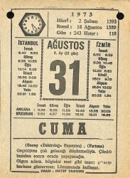 31 Ağustos 1973 Takvim Yaprağı - Doğum Günü Hediyesi EFM(N)10131 - 4