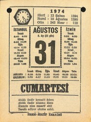 31 Ağustos 1974 Takvim Yaprağı - Doğum Günü Hediyesi EFM(N)12174 - Gökçekoleksiyon