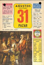 31 Ağustos 1975 Takvim Yaprağı - Doğum Günü Hediyesi EFM(N)9325 - Gökçekoleksiyon
