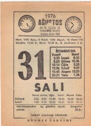 31 Ağustos 1976 Takvim Yaprağı EFM(N)2571 - 1