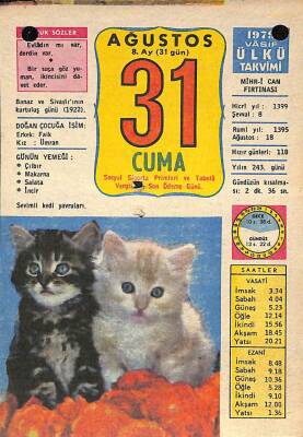31 Ağustos 1979 Takvim Yaprağı - Doğum Günü Hediyesi EFM(N)10219 - 2