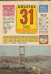 31 Ağustos 1982 Takvim Yaprağı - Doğum Günü Hediyesi EFM(N)9240 - Gökçekoleksiyon