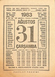 31 Ağustos 1983 Takvim Yaprağı - Doğum Günü Hediyesi EFMN15395 - Gökçekoleksiyon