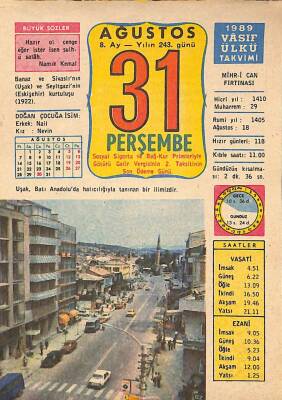 31 Ağustos 1989 Takvim Yaprağı - Doğum Günü Hediyesi EFM(N)10100 - 1