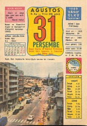 31 Ağustos 1989 Takvim Yaprağı - Doğum Günü Hediyesi EFM(N)9554 - Gökçekoleksiyon