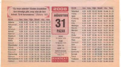 31 Ağustos 2008 Takvim Yaprağı EFM(N)2580 - 2