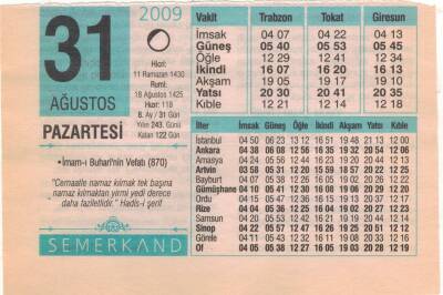 31 Ağustos 2009 Takvim Yaprağı EFM(N)2581 - 3