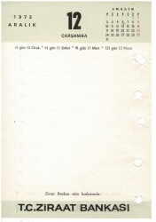 31 Aralık 1973 Ziraat Bankası Masa Takvimi Takvim Yaprağı EFM1292 - 2