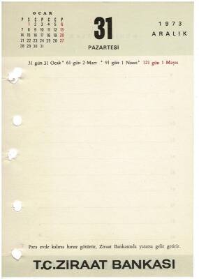 31 Aralık 1973 Ziraat Bankası Masa Takvimi Takvim Yaprağı EFM1292 - 3