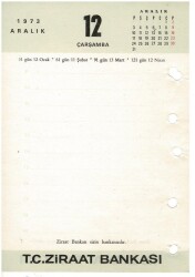 31 Aralık 1973 Ziraat Bankası Masa Takvimi Takvim Yaprağı EFM1292 - 4