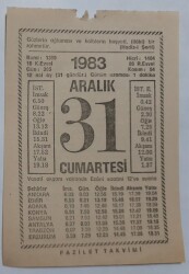 31 Aralık 1983 Takvim Yaprağı - Doğum Günü Hediyesi EFM(N)6885 - Gökçekoleksiyon
