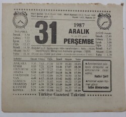 31 Aralık 1987 Takvim Yaprağı - Doğum Günü Hediyesi EFM(N)7200 - Gökçekoleksiyon