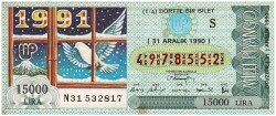 31 Aralık 1990 Çeyrek Bilet PYB3083 - Gökçekoleksiyon