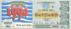 31 Aralık 1993 Piyango Bileti Dörtte Bir Bilet PYB6548 - Gökçekoleksiyon