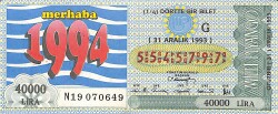 31 Aralık 1993 Piyango Bileti Dörtte Bir Bilet PYB6551 - Gökçekoleksiyon