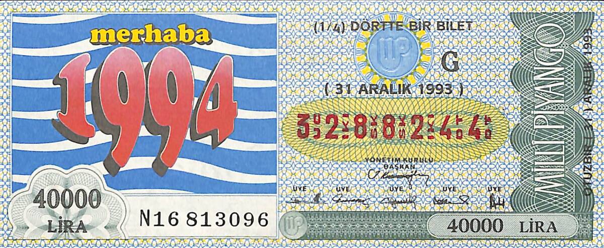 31 Aralık 1993 Piyango Bileti Dörtte Bir Bilet PYB6597 - 1