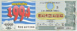 31 Aralık 1993 Piyango Bileti Dörtte Bir Bilet PYB6756 - Gökçekoleksiyon