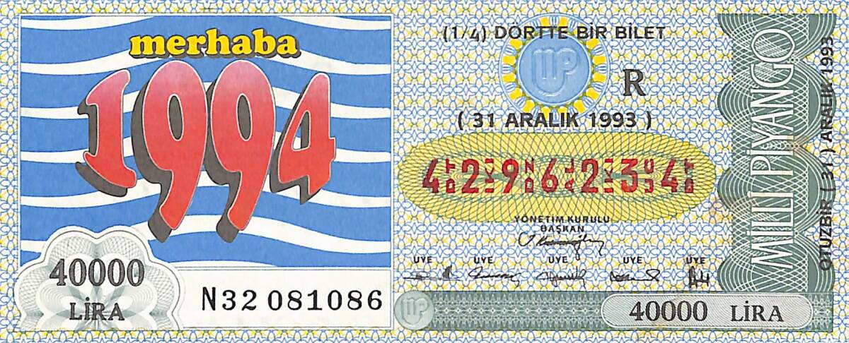 31 Aralık 1993 Piyango Bileti Dörtte Bir Bilet PYB6757 - 1