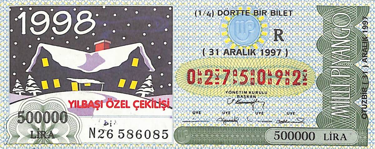 31 Aralık 1997 Piyango Bileti Dörtte Bir Bilet PYB6825 - 1