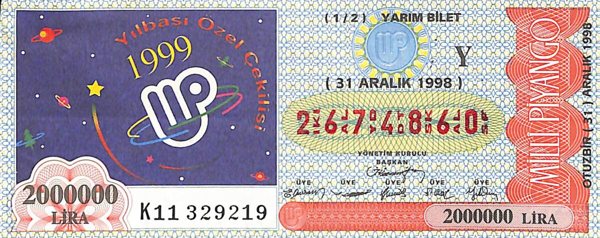 31 Aralık 1998 Piyango Bileti Yarım Bilet PYB6785 - 1