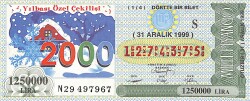 31 Aralık 1999 Piyango Bileti Dörtte Bir Bilet PYB6535 - Gökçekoleksiyon