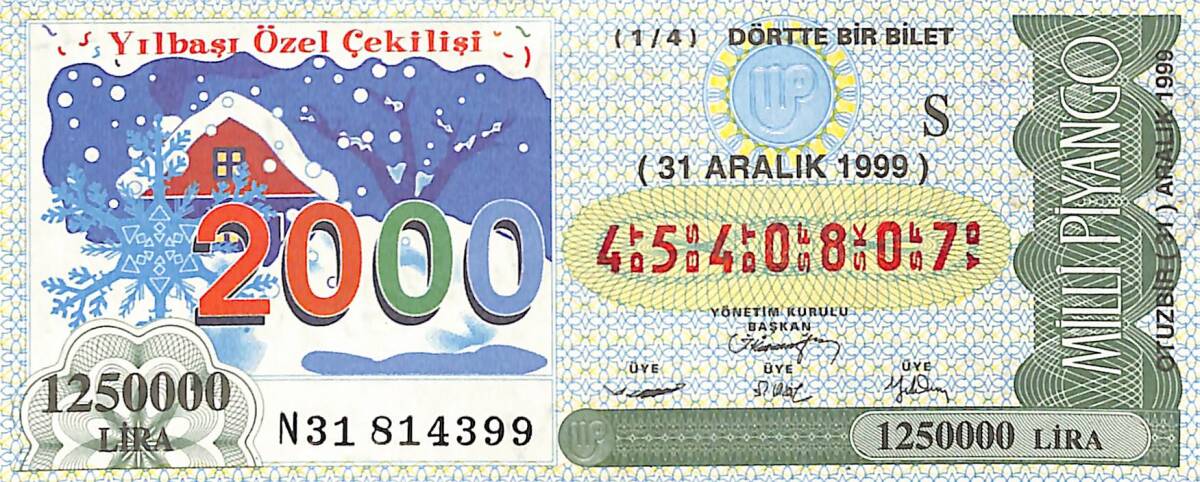 31 Aralık 1999 Piyango Bileti Dörtte Bir Bilet PYB6590 - 1