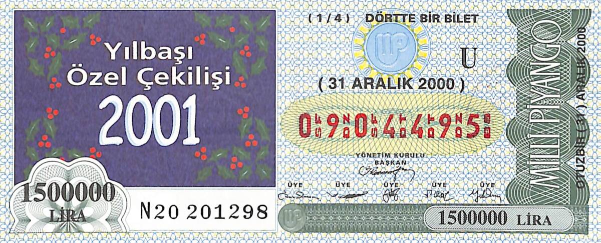 31 Aralık 2000 Piyango Bileti Dörtte Bir Bilet PYB6743 - 1