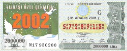 31 Aralık 2001 Piyango Bileti Dörtte Bir Bilet PYB6797 - Gökçekoleksiyon