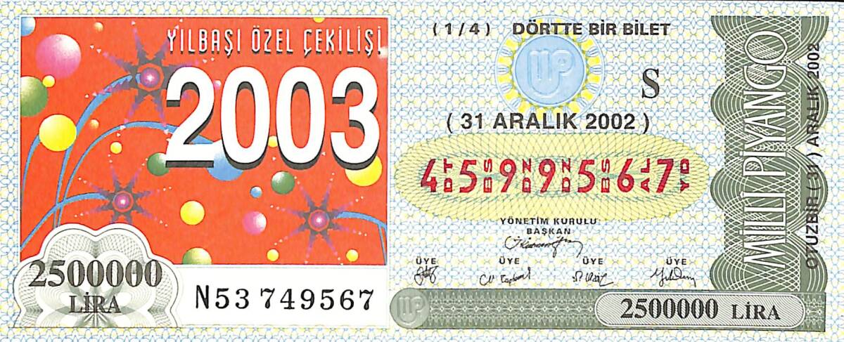 31 Aralık 2002 Piyango Bileti Dörtte Bir Bilet PYB6699 - 1