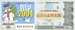 31 Aralık 2003 Piyango Bileti Dörtte Bir Bilet PYB6652 - Gökçekoleksiyon
