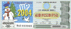 31 Aralık 2003 Piyango Bileti Dörtte Bir Bilet PYB6794 - Gökçekoleksiyon