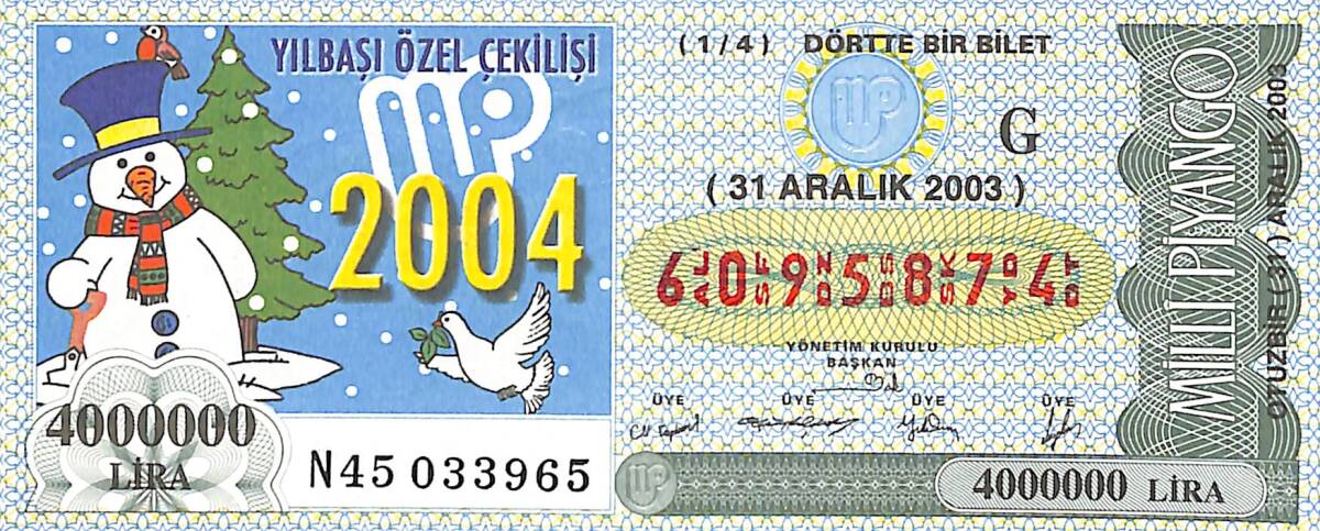 31 Aralık 2003 Piyango Bileti Dörtte Bir Bilet PYB6794 - 1