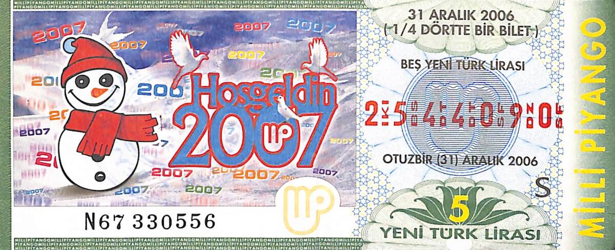 31 Aralık 2006 Piyango Bileti Dörtte Bir Bilet PYB6639 - 1